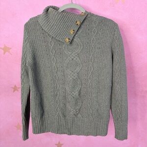 Vintage Colour Eighteen 100% Cotton Cable Knit Chunky Grey Sweater Medium Preppy